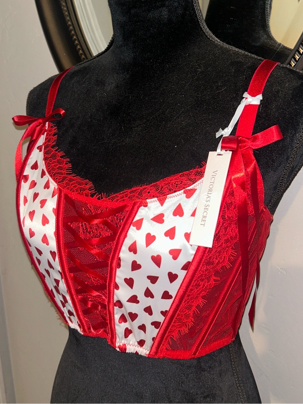 Victoria's Secret red and white heart-patterned corset top